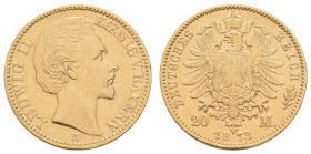 Goldmünzen des Kaiserreichs Bayern
 20 Mark, 1873, Ludwig II., kl. Rf., ss. J. 194