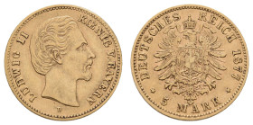 Goldmünzen des Kaiserreichs Bayern
 5 Mark, 1877, Ludwig II., ss. J. 195