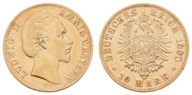 Goldmünzen des Kaiserreichs Bayern
 10 Mark, 1880, Ludwig II., ss. J. 196