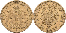 Goldmünzen des Kaiserreichs Hamburg
 20 Mark, 1878, ss. J. 210.