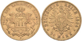 Goldmünzen des Kaiserreichs Hamburg
 20 Mark, 1884, ss. J. 210.
