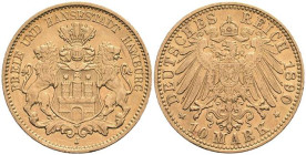 Goldmünzen des Kaiserreichs Hamburg
 10 Mark, 1890, ss-vz. J. 211