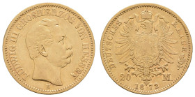 Goldmünzen des Kaiserreichs Hessen
 20 Mark, 1872, Ludwig III., kl. Rf., ss. J. 214