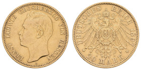 Goldmünzen des Kaiserreichs Hessen
 20 Mark, 1897, Ernst Ludwig, kl. Rf., poliert. ss. J. 225.