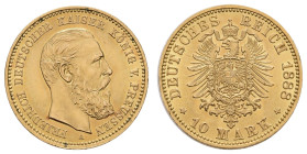 Goldmünzen des Kaiserreichs Preussen
 10 Mark, 1888, Friedrich III., vz-st, J. 247.