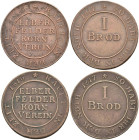Medaillen Medaillen Deutschland vor 1900
 Wuppertal, Elberfeld, 2 Brotmarken (Dm. ca. 24,5mm, ca. 5,3-5,8g), 1817, Elberfelder Kornverein, jeweils ss...