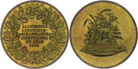 Medaillen Medaillen Deutschland vor 1900
 Köln, vergoldete Bronzemedaille (Dm. ca. 41,3mm, ca. 35,88g), 1865, unsign., auf die allgemeine landwirtsch...