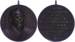 Medaillen Medaillen Deutschland vor 1900
 Hochrelief-Bronzemedaille (Dm. ca. 43,8mm, ca., 37,06g), 1922, signiert "R", auf den 80 Geburtstag von Carl...