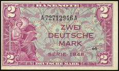 Banknoten Deutsche Reichsbanknoten 1874-1945
 Bank deutscher Länder, 2 DM 1948, Serie A/A, Ro.234a, kassenfrisch, Erhaltung I.