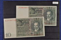 Banknoten Deutsche Reichsbanknoten 1874-1945
 Reichbankdirektorium, 10 Reichsmark 22.1.1929 (6 St. ), Ro. 173 a, b, c, und F. Erh. I-