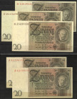 Banknoten Deutsche Reichsbanknoten 1874-1945
 Reichbankdirektorium, 20 Reichsmark 22.1.1929 (5x), Ro. 174a, b, c und F, Erh. I-II.