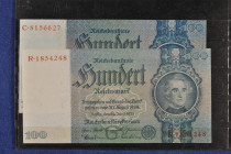 Banknoten Deutsche Reichsbanknoten 1874-1945
 Drittes Reich, 100 Reichsmark 24.6.1935 (5 St.), Ro. 176 a, b, c und F. Erh. I und III