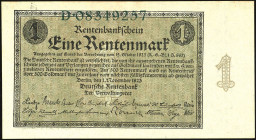 Banknoten Deutsche Reichsbanknoten 1874-1945
 Deutsche Rentenbank, 1 Rentenmark 1.11.1923, KN 8stellig, Serie D. Ro. 154a, Erh. I.