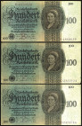 Banknoten Deutsche Reichsbanknoten 1874-1945
 3x 100 Reichsmark 11.10.1924, KN 7-stellig lila, Udr.-Bst. B/Serie C und 2x Udr.-Bst. Z/Serie C, Ro. 17...