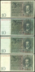 Banknoten Deutsche Reichsbanknoten 1874-1945
 4x 10 Reichsmark, 22.1.1929, 4 Varianten, Friedensdruck, Zwischenform und Kriegsdruck, mit und ohne Udr...
