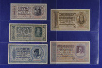 Banknoten Banknoten Deutsche Besetzung 2. Weltkrieg
 Zweiter WK: UDSSR-Zentralnotenbank Ukraine 1942, Satz zu 1-500 Karbowanetz, 10.3.1942, 9 Stück, ...