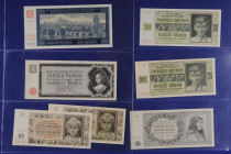 Banknoten Banknoten Deutsche Besetzung 2. Weltkrieg
 Staatsnoten für das Protektorat Böhmen und Mähren 1940-1944, Serie zu 1- 100 Kronen, mit Perfora...