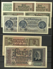 Banknoten Banknoten Deutsche Besetzung 2. Weltkrieg
 Hauptverwaltung der Reichskreditkassen, Serie 9 Scheine zu 50 Pfennig bis 50 Reichsmark o. D. (0...