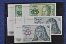 Banknoten Geldscheine Deutsche Bundesbank
 Deutsche Bundesbank, Serie BBk I/IA (Gemäldeserie) -1970, 11 St.: 5 DM Ro. 269a (2x); 10 DM Ro. 270 a, b (...