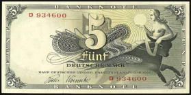 Banknoten Geldscheine Deutsche Bundesbank
 Bank deutscher Länder 1948-1949, 5 DM 9.12.1948, Serie D 934600, Ro. 252 a, Erh. II.