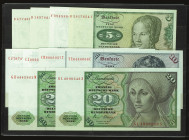 Banknoten Geldscheine Deutsche Bundesbank
 Deutsche Bundesbank: Serie BbK IA (Gemäldeserie)-1980, 10 St. davon zwei Austauschnoten. 5 (4x), 10 (4x), ...