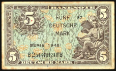 Banknoten Geldscheine Deutsche Bundesbank
 Bank deutscher Länder 1948-1949, 5 DM 1948. Serie B / B Ro. 236 a, 2 Stück. Erh. III.