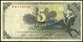 Banknoten Geldscheine Deutsche Bundesbank
 Bank deutscher Länder 1948-1949, 5 DM 9.12.1948, Ersatznote mit 1-stellige Ser. Ziffer mit Kreuzstern vor ...