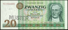 Banknoten Banknoten DDR
 Deutsche Notenbank, 20 Mark 1975, KN aus laufender Serie YC, Perforation "Muster" 8 mm hoch. Grabowski. DDR-24 (M3), Ros. 36...