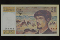 Banknoten Banknoten Europa
 Frankreich, 20 Francs 1984, Claude Debussy, P. 151a, leicht fleckig, Erh. I-