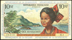 Banknoten Banknoten Afrika und Naher Osten
 Französische Antillen, 10 Nouveaux Francs o. D. (1964). kl. RostlöcherP.5a. Erh. III.