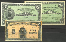 Banknoten Banknoten Afrika und Naher Osten
 Französisch West Afrika, Banque de l'Afrique Occidentale, 5 Francs 1942 (P28a (2) mit Ser. Nr. und weitem...