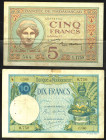 Banknoten Banknoten Afrika und Naher Osten
 Madagascar, Banque de Madagascar: 5 und 10 Francs (1937-47), P- 35, 36 wobei P-36 mit Rostflecken/Löcher,...