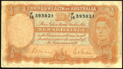 Banknoten Banknoten Australien und Ozeanien
 Australien, Commonwealth of Australia, 10 Schillings= 1/2 Pound o. D. (1939), P- 25a, Erh. III.