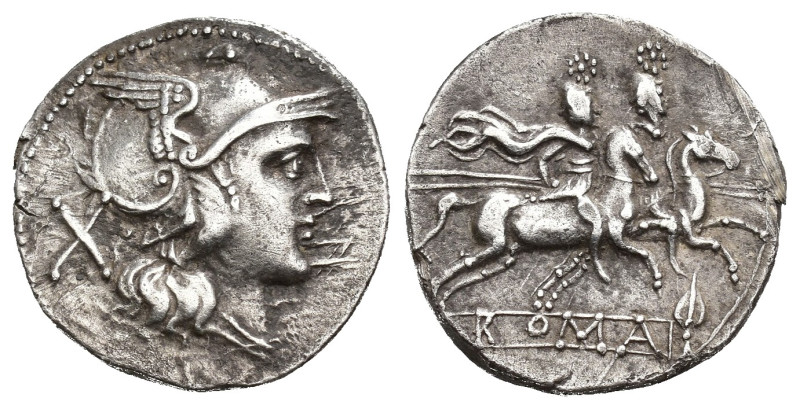 REPÚBLICA ROMANA. Anónima. Denario. Sur de Italia (211-210 a.C.). A/ Cabeza de R...