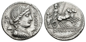 REPÚBLICA ROMANA. FARSULEIA. L. Farsuleius Mensor. Denario. Roma (75 a.C.). A/ Busto de Libertas a der., detrás pileus; MENSOR S C. R/ Guerrero sobre ...