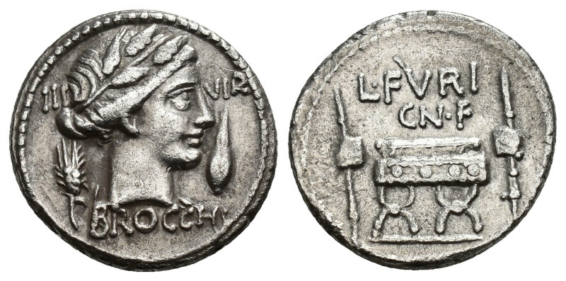 REPÚBLICA ROMANA. FURIA. L. Furius Cn. F Brocchus. Denario. Roma (63 a.C.). A/ C...