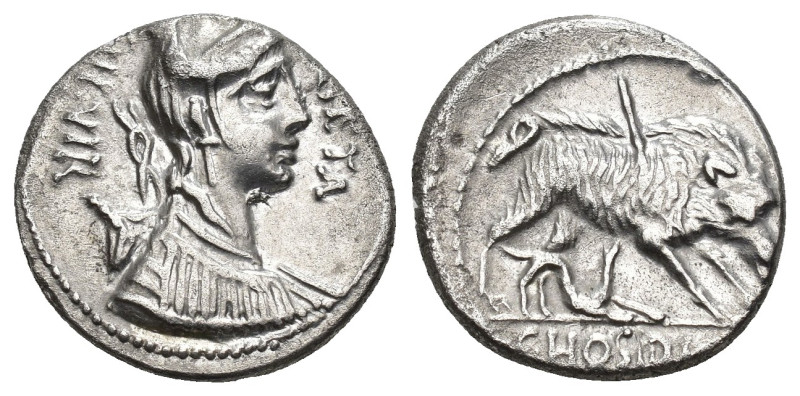 REPÚBLICA ROMANA. HOSIDIA. C. Hosidius Geta. Denario. Roma (68 a.C.). A/ Busto d...