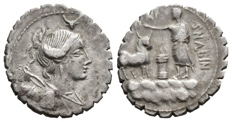 REPÚBLICA ROMANA. POSTUMIA. A. Postumius Albinus. Denario serratus. Roma (81 a.C...