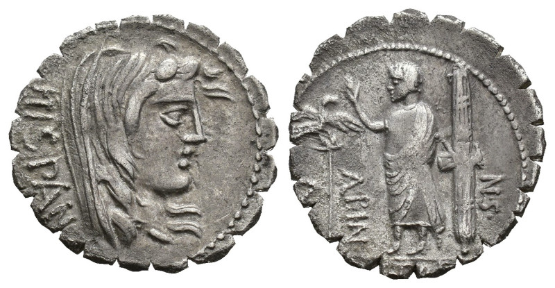 REPÚBLICA ROMANA. POSTUMIA. A. Postumius Albinus. Denario serratus. Roma (81 a.C...