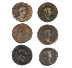 IMPERIO ROMANO. Lote de 6 piezas: 3 ases y 3 dupondios. Domiciano (1), Trajano (2) y Adriano (3). Calidad media MBC-.