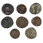 IMPERIO ROMANO. Lote de 8 antoninianos: Diocleciano, Salonina, Claudio II (4), Victorino y Maximino. Calidad media MBC.