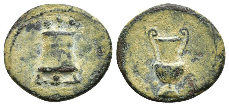 IMPERIO ROMANO. Época de Claudio I a Adriano. Tésera. A/ Modius dentro de gráfil...