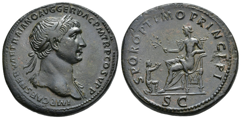 IMPERIO ROMANO. TRAJANO. Sestercio. Roma (103-112). A/ Cabeza laureada y drapead...