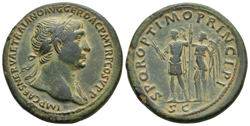 IMPERIO ROMANO. TRAJANO. Sestercio. Roma (103-111). A/ Cabeza laureada a der.; I...