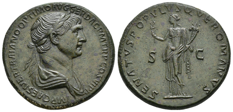 IMPERIO ROMANO. TRAJANO. Sestercio. Roma (114-117). A/ Busto laureado y drapeado...