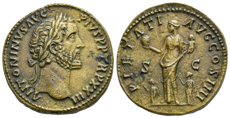 IMPERIO ROMANO. ANTONINO PÍO. Sestercio. Roma (159-160). A/ Cabeza laureada a de...