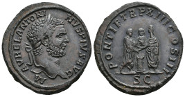 IMPERIO ROMANO. CARACALLA. Sestercio. Roma (210). A/ Cabeza laureada a der.; M AVREL ANTONINVS PIVS AVG. R/ Caracalla y Geta, togados y velados, cara ...