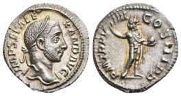 IMPERIO ROMANO. ALEJANDRO SEVERO. Denario. Roma (230). A/ Cabeza laureada y drapeada al hombro a der.; IMP SEV ALEXAND AVG. R/ Sol mirando a izq. cogc...