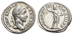 IMPERIO ROMANO. ALEJANDRO SEVERO. Denario. Roma (230). A/ Cabeza laureada y drapeada al hombro a der.; IMP SEV ALEXAND AVG. R/ Sol mirando a izq. con ...