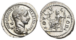 IMPERIO ROMANO. ALEJANDRO SEVERO. Denario. Roma (222-228). A/ Busto laureado y drapeado a der.; IMP C M AVR SEV ALEXAND AVG. R/ Júpiter entronizado a ...